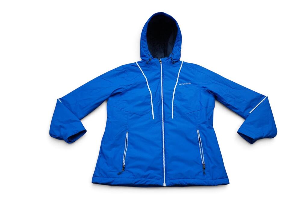 Columbia Thermal Coil Jacket Womens Large Blue Hooded Puffer Full Zip Insulated
